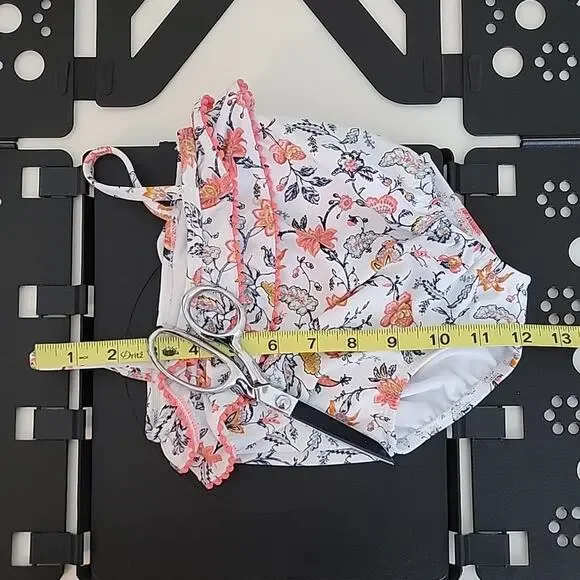 Janie and Jack Ruffled Floral Print White and Pink One Piece Swimsuit Baby 3-6M - Picture 6 of 10